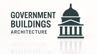 Showing government building architecture with simple modern styling.