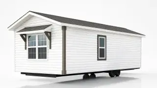 A side view of a mobile manufactured home.
