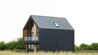 Modern green dark-paneled cabin with wooden accents.