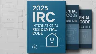 International Residential Code book with additional U.S. residential code guides.
