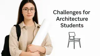 Infographic showing the challenges and difficulties architecture students face in their studies and projects.