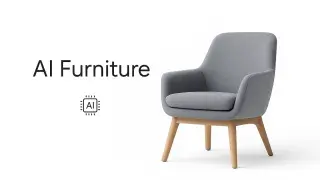 Infographic illustrating intelligent furniture design integration, showing AI-driven form, function, and spatial optimization.