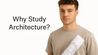 Infographic explaining reasons to study architecture, including creativity, design skills, and impact on built environments.