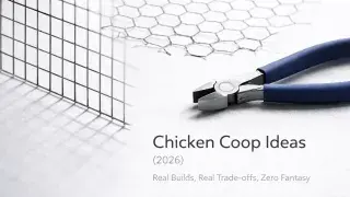 Close-up of hardware cloth and chicken wire with pliers, showing predator-proof chicken coop materials.