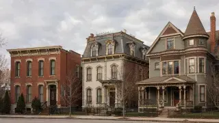 Italianate, Second Empire, and Queen Anne houses showing three Victorian architecture styles.