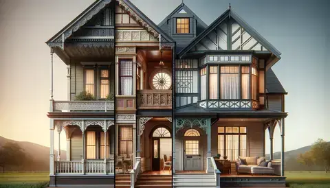 Various traditional home styles showcased in a single realistic 3D render.