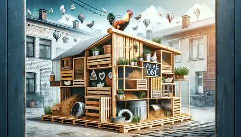 Innovative coop crafted from repurposed materials, showcasing creativity in sustainable poultry housing.