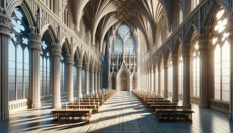 Embracing pointed arches, ribbed vaults, and flying buttresses, this image epitomizes the essence of Gothic architecture.