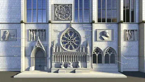 Showcasing Gothic architecture's key elements: facades, rose windows, and ornate sculpture.