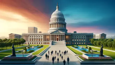 Modern government capitol building: Symbolizing authority with a grand dome and columns, epitomizing modern governance.