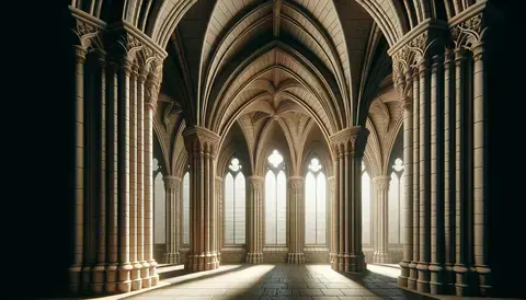 A depiction of the iconic pointed arches in Gothic architecture.