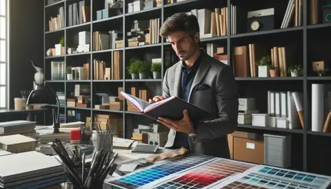 Architect browsing color palette books.