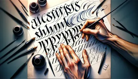 An artist demonstrating basic calligraphy techniques.