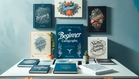 Best beginner calligraphy books displayed on a table.