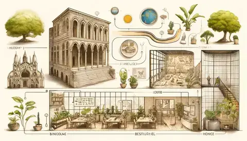 Illustration of biophilic design history and elements.