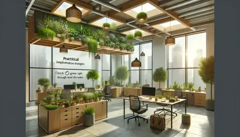 Office showing biophilic design implementation strategies.