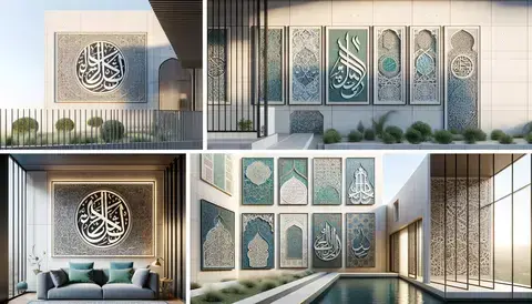 Calligraphic facades, interior decorative panels, and modern architectural elements.