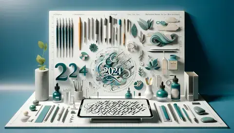 Examples of digital calligraphy tools, eco-friendly materials, and experimental styles in 2024.
