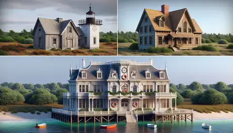 Historical landmarks of Cape Cod featuring Hoxie House, Old Harbor Station, and Crosby Mansion.