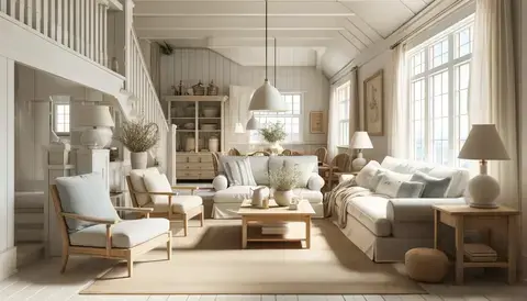 Cozy Cape Cod home interior with soft hues and natural decor.