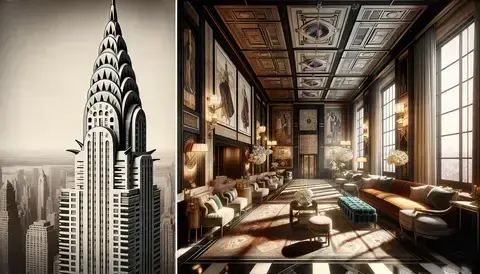 The Chrysler Building’s spire, geometric motifs, and lavish interiors influence residential design.