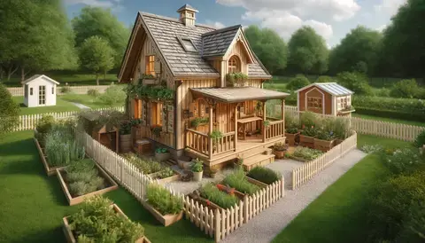 Quaint chicken coop resembling traditional house.