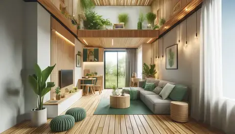Eco-friendly casita interior with sustainable materials.