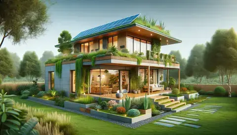 An example of Eco-friendly single-floor house with sustainable materials.