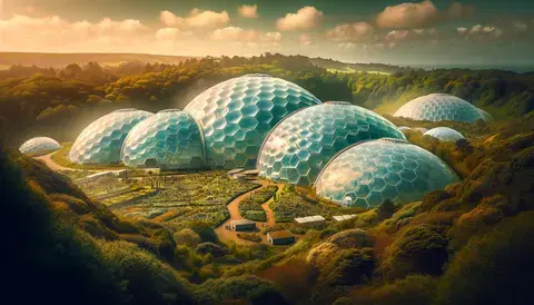 The Eden Project's biomes with natural colors.