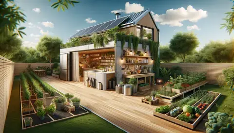 Fully sustainable home with organic garden, bamboo flooring, and eco-friendly features.