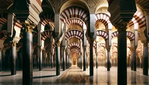 Great Mosque of Córdoba with its hypostyle hall and double-arches.