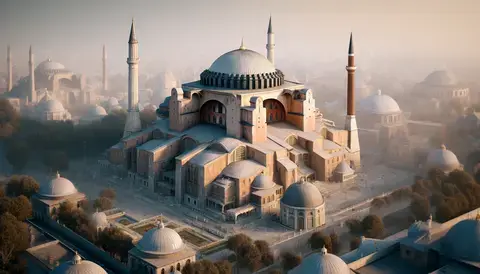 Hagia Sophia showcasing its massive dome and fusion of architectural styles.