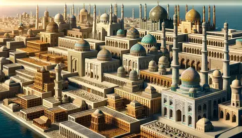 Progression of Islamic architecture from simple structures to elaborate global styles.