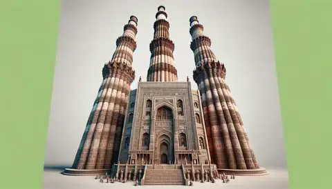 Qutub Minar with intricate carvings and inscriptions, highlighting its unique architectural features.