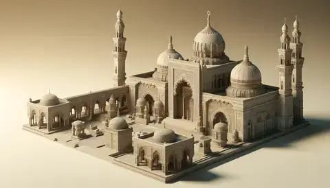 Islamic architecture with varied arches, domes, minarets, and a central courtyard.
