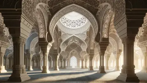 Interior of an Islamic building showcasing structural arches.