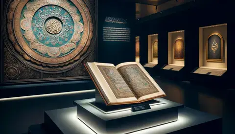 Cairo Islamic Art Museum: Museum exhibit displaying a magnificently illuminated Ilkhanid Quran.