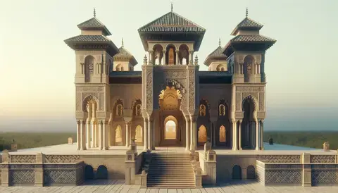 Architectural blend of Islamic and European elements with arches and ornate patterns.