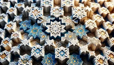 Intricate Islamic geometric pattern with vibrant colors