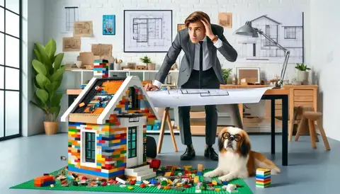 Architect designs life-sized Lego house with colorful pieces.