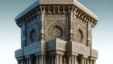 Representation of Quran Minar, highlighting its religious inscriptions.