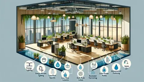 Office with energy-efficient and water-saving features.