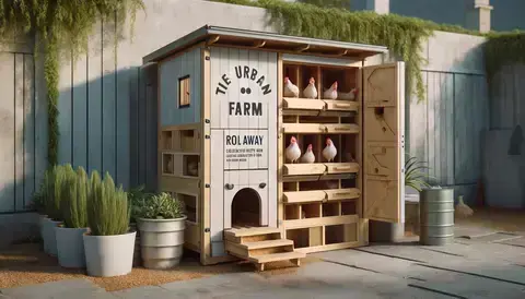 Urban Farm 3D render: compact chicken nest box.