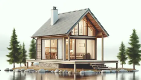 Eco-friendly tiny home with solar panels and energy-efficient appliances.