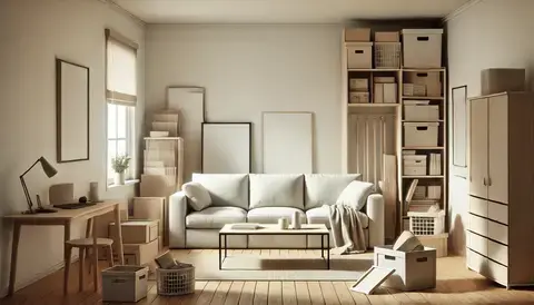 A cluttered living room with poor use of functional furniture.