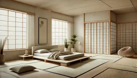 A Japanese-inspired minimalist bedroom.