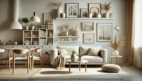 A minimalist living room with personal decor items.