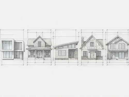 Five modern house styles with clean geometry.