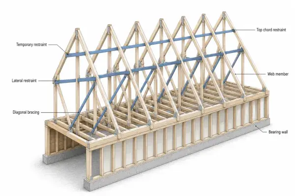 Infographic illustrating different bracing systems in construction, showing their role in resisting lateral loading.