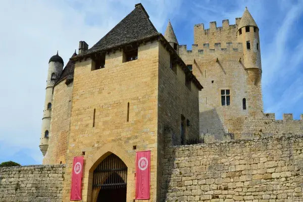 Stone gate of medieval castle in France.